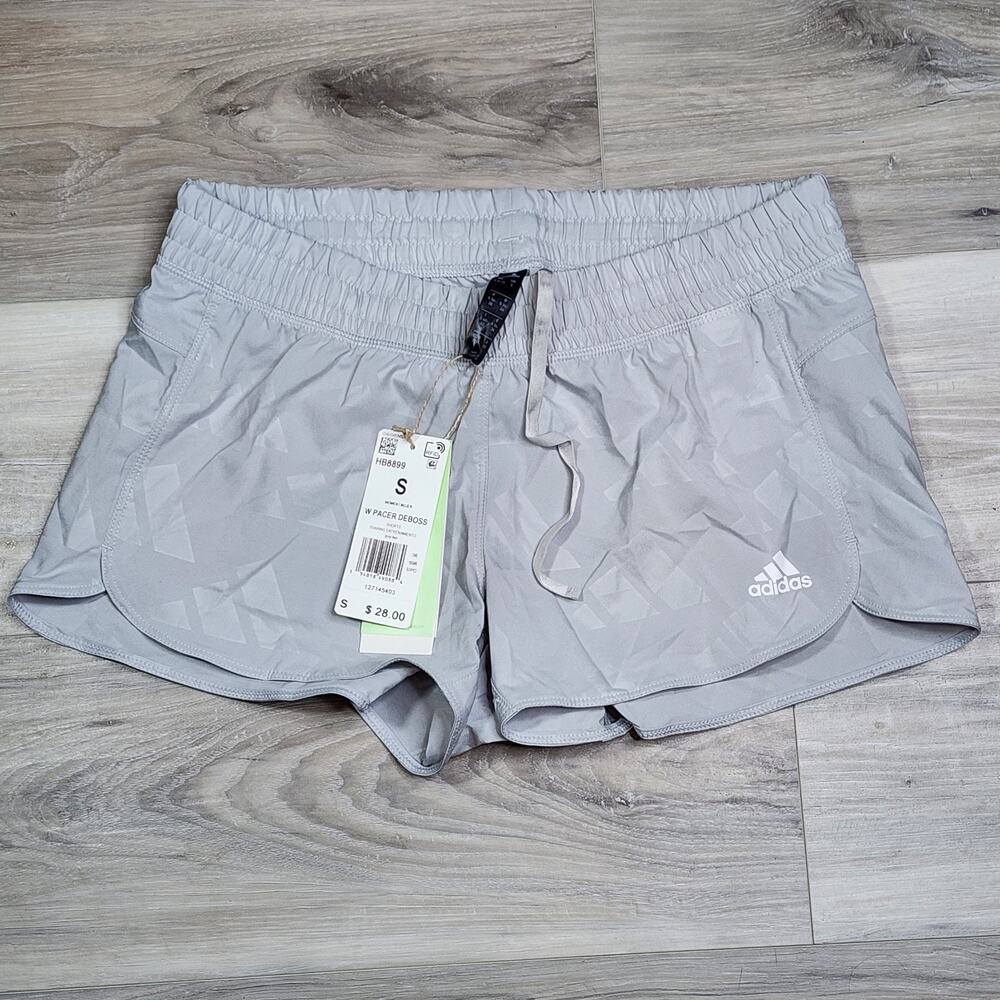 Adidas Running Shorts Women's Small Gray Pacer Deboss New